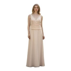 David's Bridal Formal Bridesmaid Maxi Cream Shimmer Gown Dress